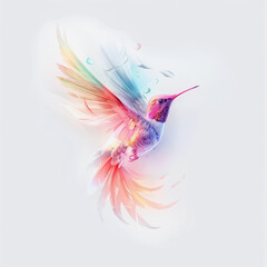 Obraz premium Colorful watercolor hummingbird in flight on white background