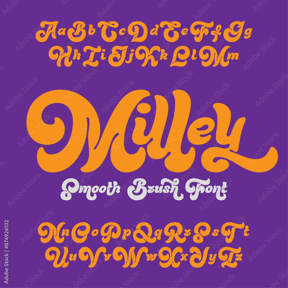 Sticker Vector smooth brush font alphabet set named Milley