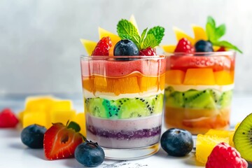 Fruit parfaits layered in rainbow colors, Adorable food, Bright and healthy treat