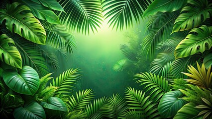 Fototapeta premium Lush tropical green leaves creating a vibrant background, tropical, green, leaves, foliage, nature, background, vibrant, lush