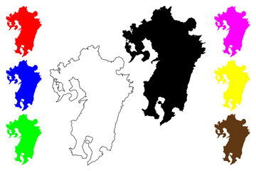 Kyushu island (Japan, East Asia, Japanese archipelago) map vector illustration, scribble sketch Kyushu map