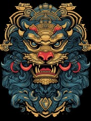 Fototapeta premium Golden Guardian Lion with Intricate Ornamentation