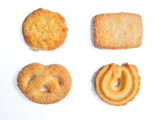 Danish butter cookies, butter cookies on isolated white background