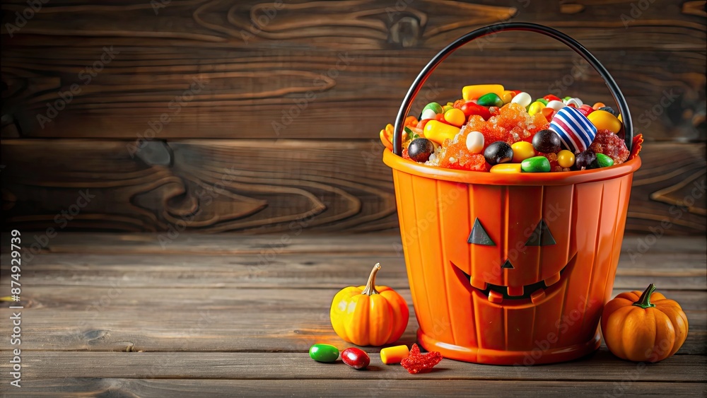 Canvas Prints Halloween candy bucket overflowing on background, Halloween, candy, bucket, overflow, trick or treat, sweets, treats,background