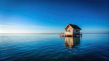 Fototapeta premium House floating on the calm sea with clear blue sky in the background, house, sea, ocean, water, floating, calm, serene, peaceful
