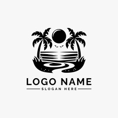Fototapeta premium beach scenes with palm trees vector logo