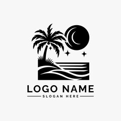 Naklejka premium beach scenes with palm trees vector logo