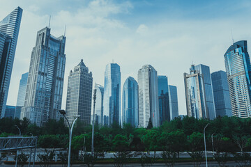 Urban city view with buildings in Shanghai, China