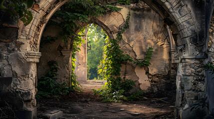 Naklejka premium A large archway with vines growing out of it
