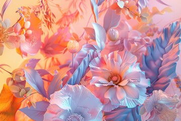 3D render of a colorful abstract background with flowers.