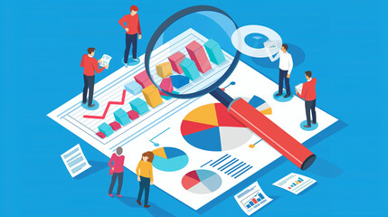 Fototapeta premium Vector for people working, graph reports, business analysis, and business investment planning concepts. Statistical information changing indicator