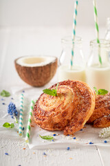 Sweet coconut buns made of butter. Swedish delicacy.