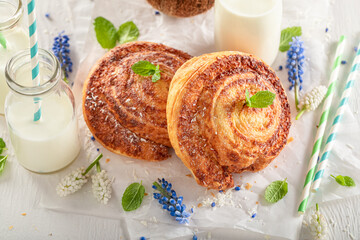 Sweet coconut rolls made of butter. Popular Swedish dessert.