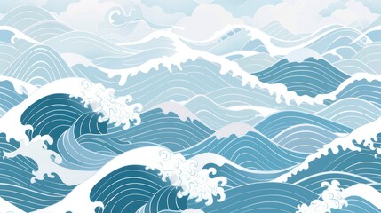 Abstract seamless pattern with Japanese waves, simple vector background.