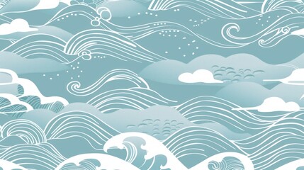 Abstract seamless pattern with Japanese waves, simple vector background.