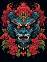 Blue Demon with Floral Ornamentation