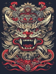 Fototapeta premium Barong Mask with Intricate Details and Vibrant Colors