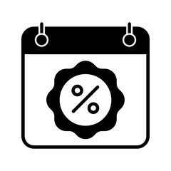 calendar with discount symbol, black friday, sale event icon vector