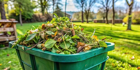 Green garden waste in bin during spring garden cleaning, spring, garden, waste, green, bin, cleaning, compost, recycle