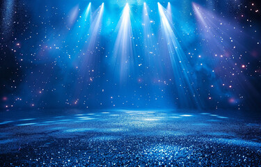 blue background, stage light effects, blue gradient