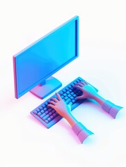 a computer with two hands on it