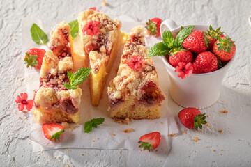 Tasty and sweet strawberry cake as summer dessert.