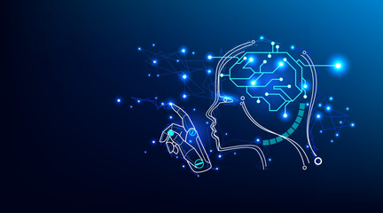 Technology Artificial intelligence (AI) brain animation digital data concept.Big Data Flow Analysis. Deep Learning Modern Technologies. Futuristic Cyber Innovation. Fast digital network.