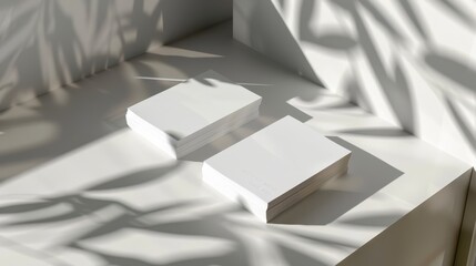 two white boxes sitting on a table with a shadow