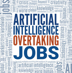 AI Artificial Intelligence Overtaking Jobs word cloud conceptual design isolated on white background.