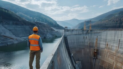 Engineers Inspecting Newly Constructed Hydroelectric Dam for Efficiency and Safety