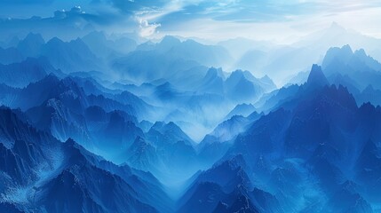 A Blue Morning Landscape Unfolded In The Mountains