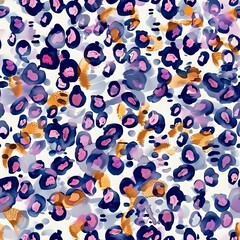 Chic Watercolor Leopard Print in Blue, Yellow, and Purple Shades