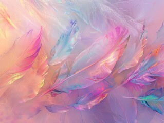 Fototapeta premium Abstract Iridescent Feathers BackgroundEthereal Light Reflections