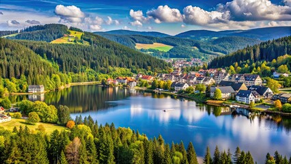 Fototapeta premium Scenic view of Titisee in the Black Forest, Germany , Titisee, Black Forest, Germany, lake, nature, scenic, landscape