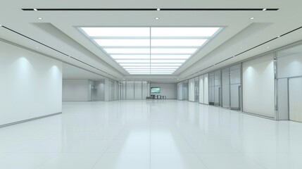 Obraz premium Bright, spacious, modern interior with large windows and skylights flooding the room with natural light. Ideal for architectural or real estate themes.