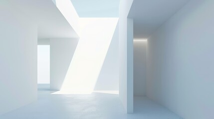 Obraz premium Bright, minimalist white interior with a large skylight and clean lines, flooded with natural light. Ideal for architectural or real estate themes.