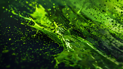 A green splash of paint on a black background