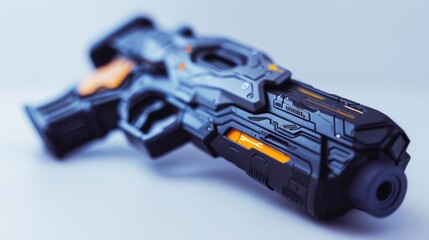 Personalized toy gun for defense against aircraft attacks White background blurred close up shot with empty space