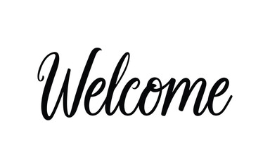 Hand drawn lettering of the word Welcome on white background