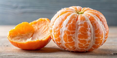Peeled tangerine or mandarin fruit, showing juicy sections , vitamin c, citrus, healthy, fresh, ripe, tropical, orange