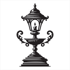 Traditional vintage candle holder lamp stand silhouette, vector black color silhouette