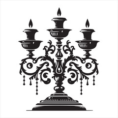Fototapeta premium Traditional vintage candle holder lamp stand silhouette, vector black color silhouette