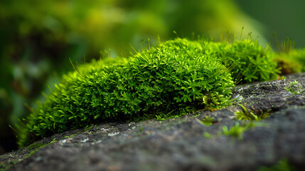 A rock covered in green moss