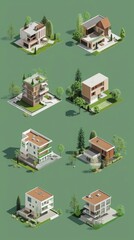 The image shows a variety of modern house designs. The houses are all different shapes and sizes, and they have different features.