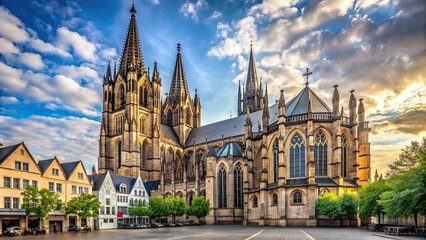 Historic St. Severin Church in Cologne, Germany with ornate Gothic architecture and tall spires, Germany, Cologne