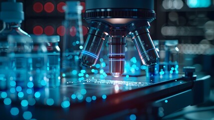 Advanced Holographic Device Instantly Analyzing Medical Samples with Futuristic Digital Displays