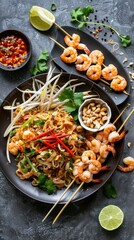 Authentic classic Pad Thai with shrimp, Thai food