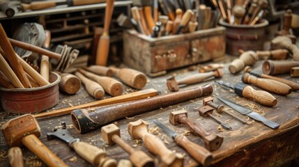 Assorted Woodworking Tools on Bench..