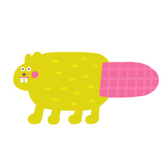 Cute morass, bog nature composition, postcard with funny hand drawn doodle beaver animal. Wild pond, swamp nature t shirt print, cover, template, banner, poster print objects