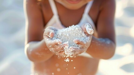 Fototapeta premium Close up of child holding white sand from Cuban beach
